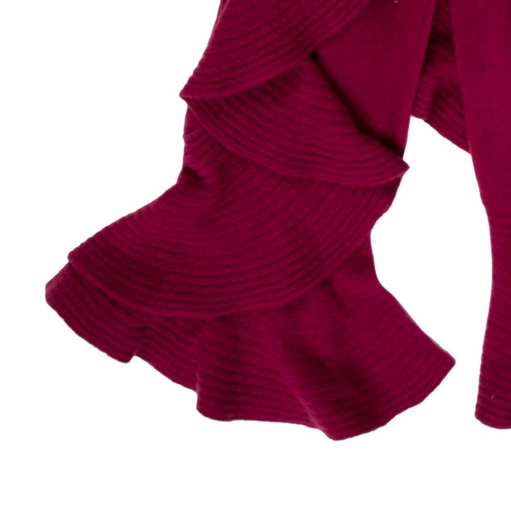 Magaschoni Raspberry Cashmere Scarf with Ruffled Trim - Picture 2 of 3
